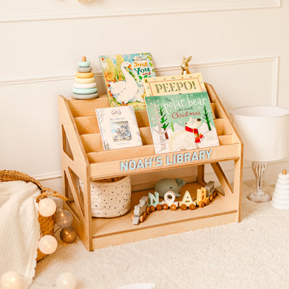 Personalized Bookshelf for Toddler Boy, Wooden Book Display, Kids Book Rack, Montessori Shelf, Nursery Decor, Henry’s Baby Library