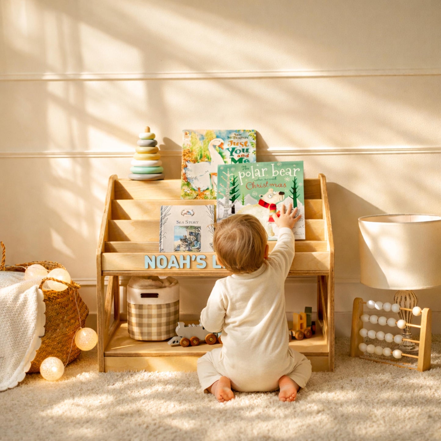 Wooden Book Storage For Children, Minimalist Kids Furniture, Personalized Wooden Book Display, Baby Room Decor, Custom Kids Name Library