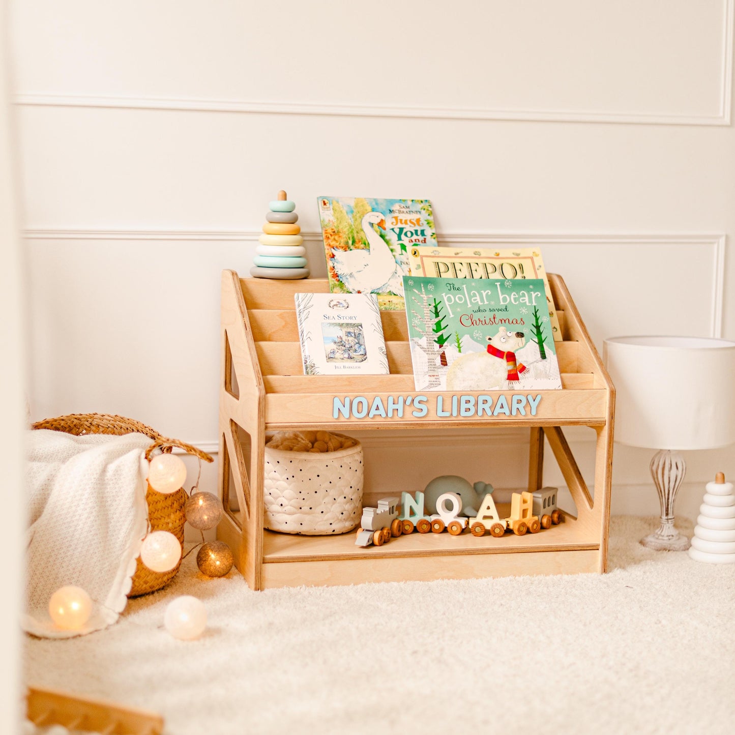 Personalized Bookshelf for Baby Girl, Wooden Toddler Book Display, Custom Kids Name Nursery Shelf, Baby Birthday Gift, Playroom Furniture