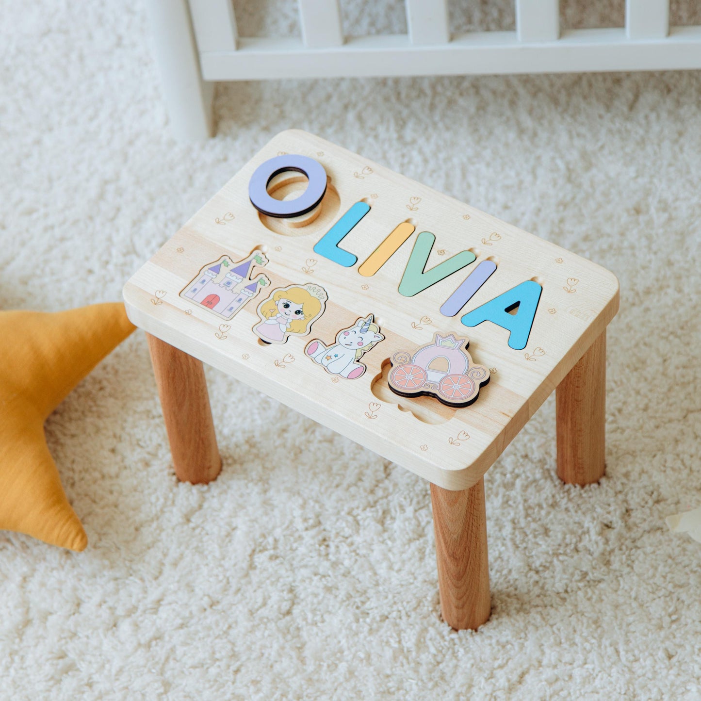 Custom Name Puzzle Stool - Wooden Step Stool for Kids Birthday & Christmas