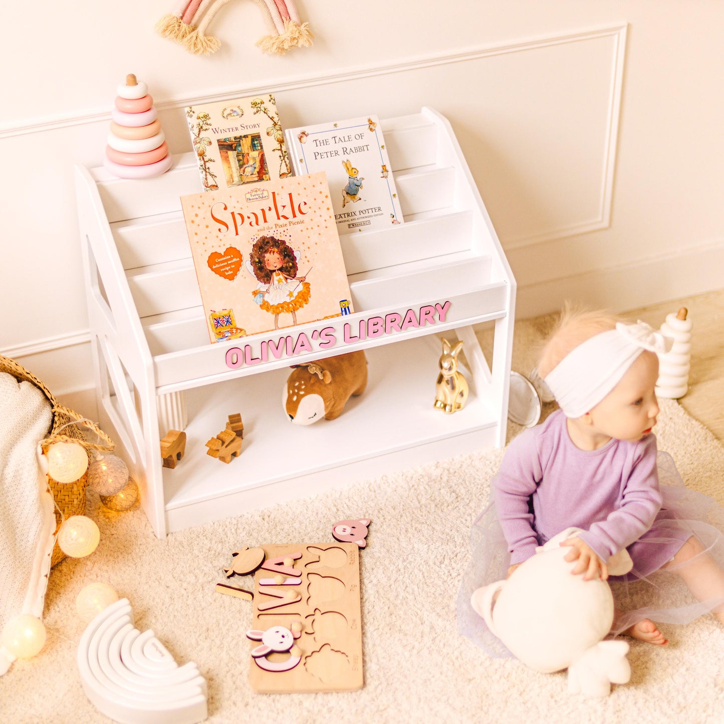 Montessori Bookshelf for Kids, Personalized Book Rack, Wooden Nursery Shelf, Toddler Book Display, Kids Furniture