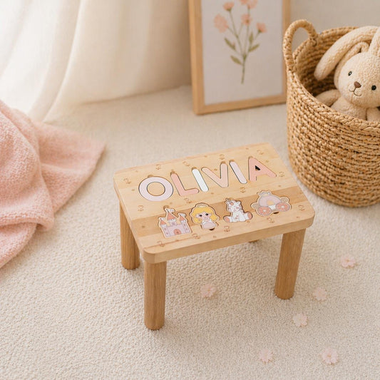 Pink Personalized Step Stool for Girls, Wooden Name Stool, Toddler Helper Stool, Baby Girl Gift, Nursery Furniture