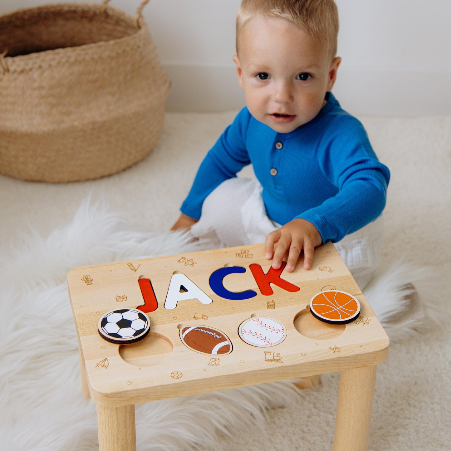 Wooden Kids Stool with Name, Personalized Sports Theme Gift, Custom Nursery & Playroom Decor, Made for Little Champions
