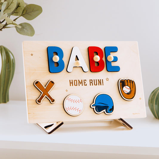 Personalized Baseball Name Puzzle, Wooden Sports Toy for Toddlers, First Birthday Boy Gift