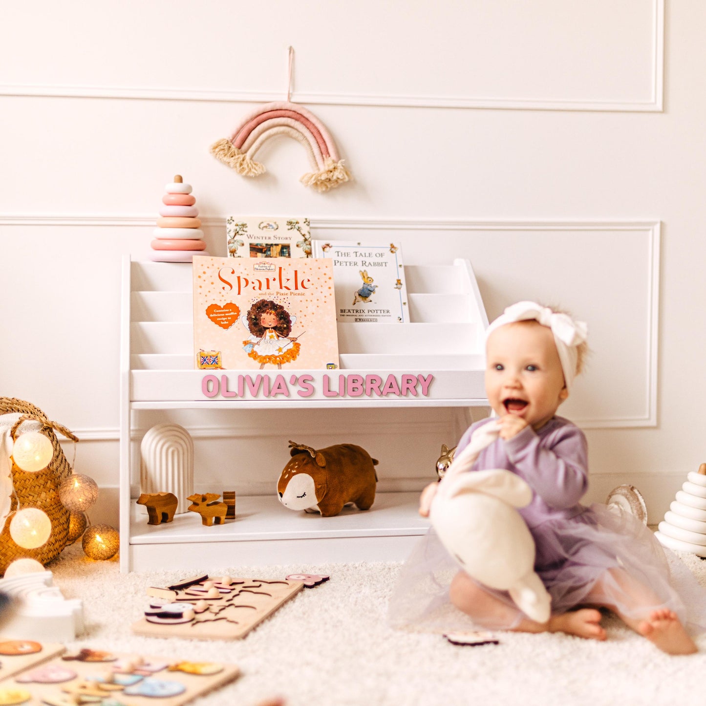 Personalized Kids Bookshelf, Montessori Book Display, Custom Nursery Book Rack, Her First Library, Where Little Stories Begin