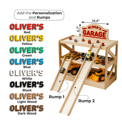 Large Toy Car Storage Garage, Personalized Wooden Car Display Shelf, Holds 100+ Cars, Birthday Boy Gift