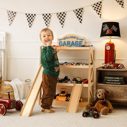 Large Toy Car Storage Garage, Personalized Wooden Car Display Shelf, Holds 100+ Cars, Birthday Boy Gift