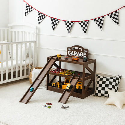 Personalized Large Toy Car Garage, Wooden Car Storage With Ramps, Car Lover Gift For Boys