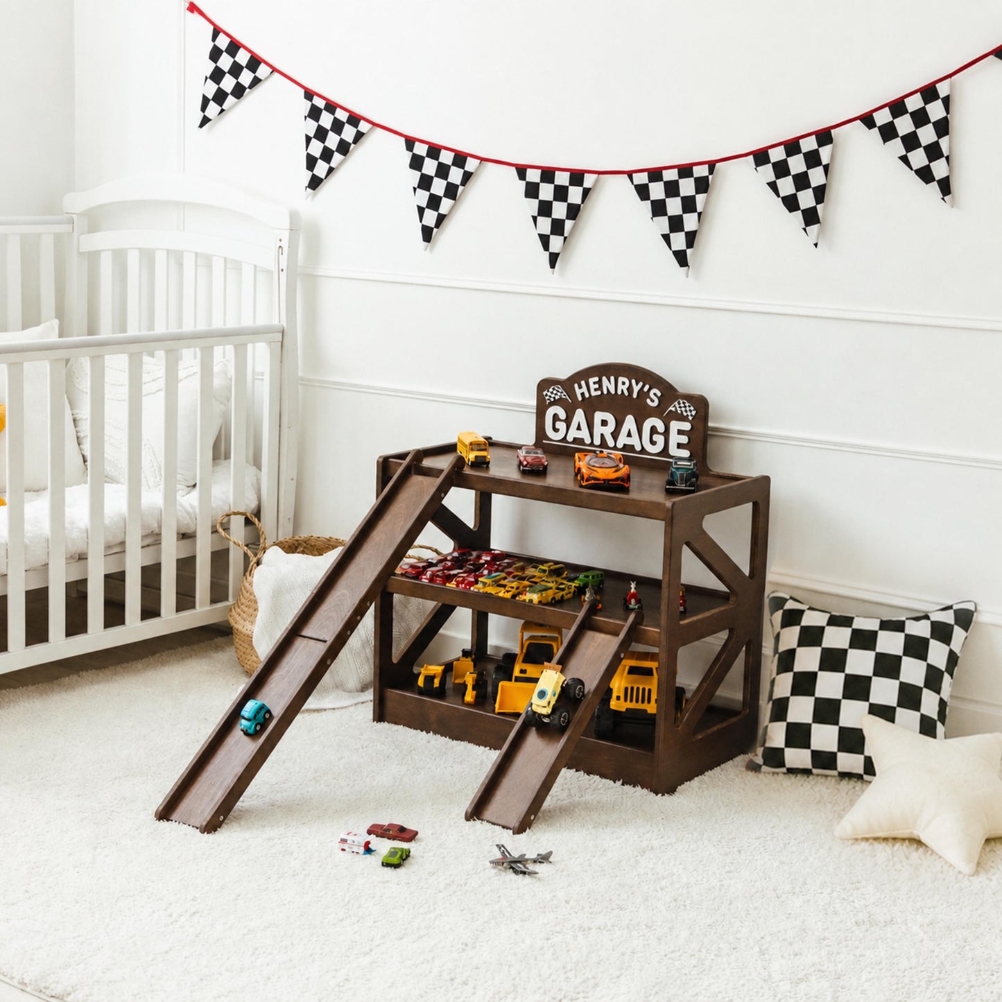 Large Toy Car Storage Garage, Personalized Wooden Car Display Shelf, Holds 100+ Cars, Birthday Boy Gift