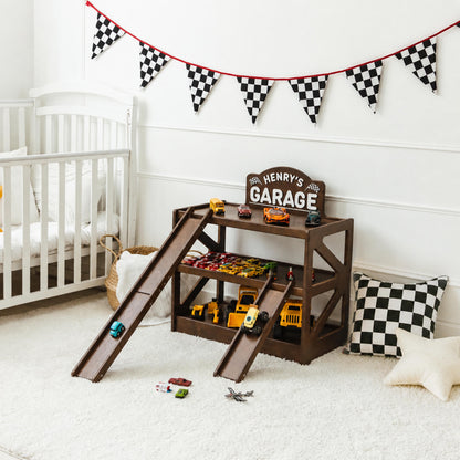 Large Toy Car Storage Garage, Personalized Wooden Car Display Shelf, Holds 100+ Cars, Birthday Boy Gift