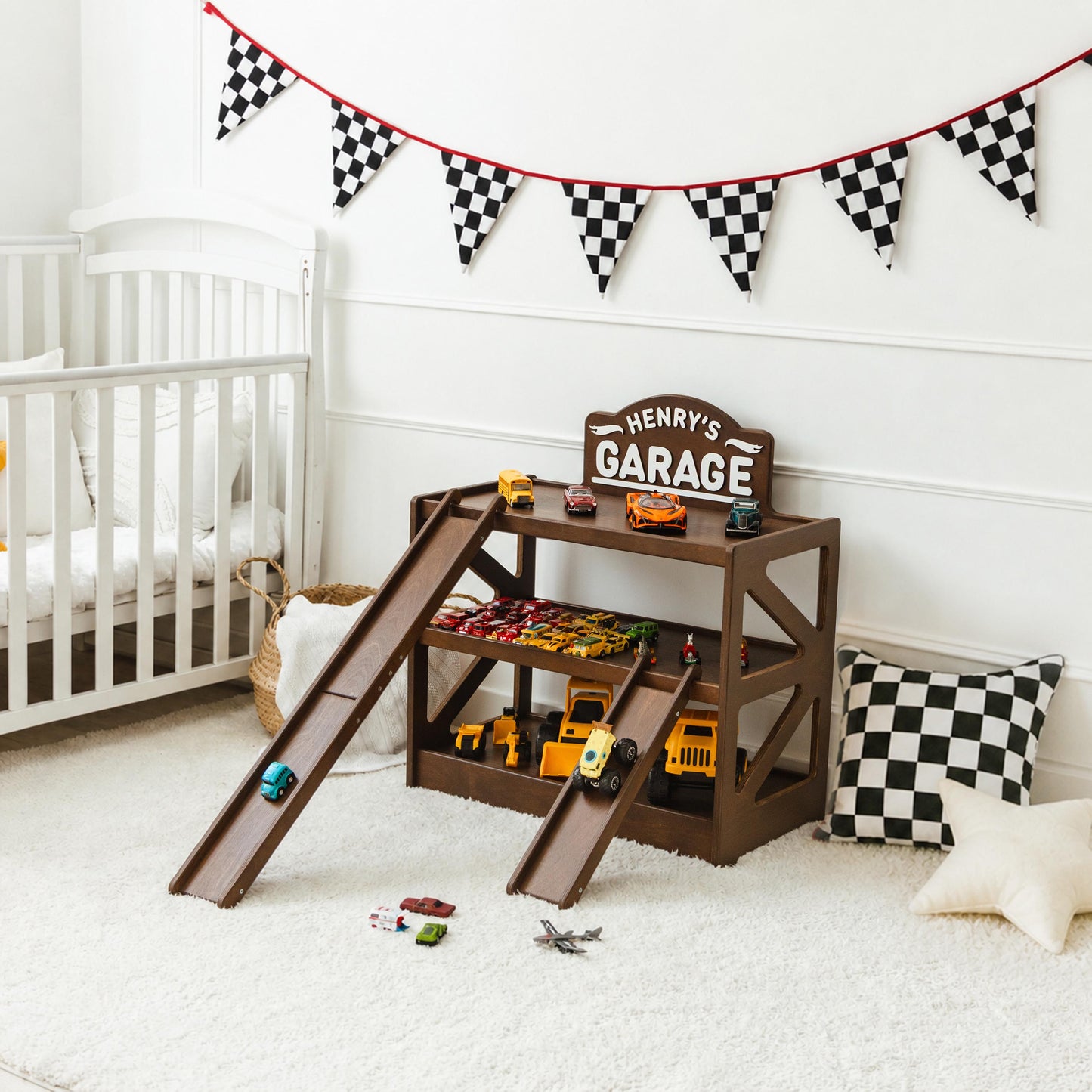 Personalized Toy Car Garage, Wooden Parking Garage With Ramps, Toy Car Storage Organizer, Toddler Boy Gift