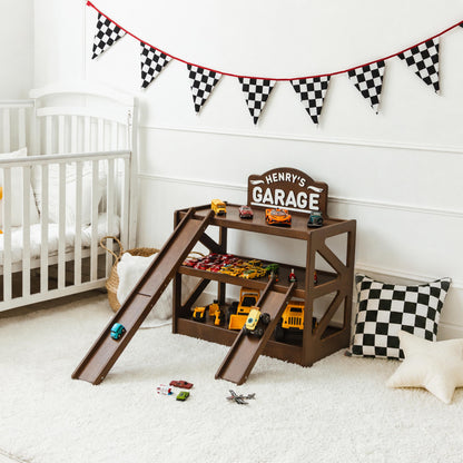 Personalized Toy Car Garage, Wooden Parking Garage With Ramps, Toy Car Storage Organizer, Toddler Boy Gift