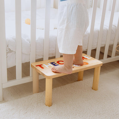 Wooden Kids Stool with Name, Personalized Sports Theme Gift, Custom Nursery & Playroom Decor, Made for Little Champions