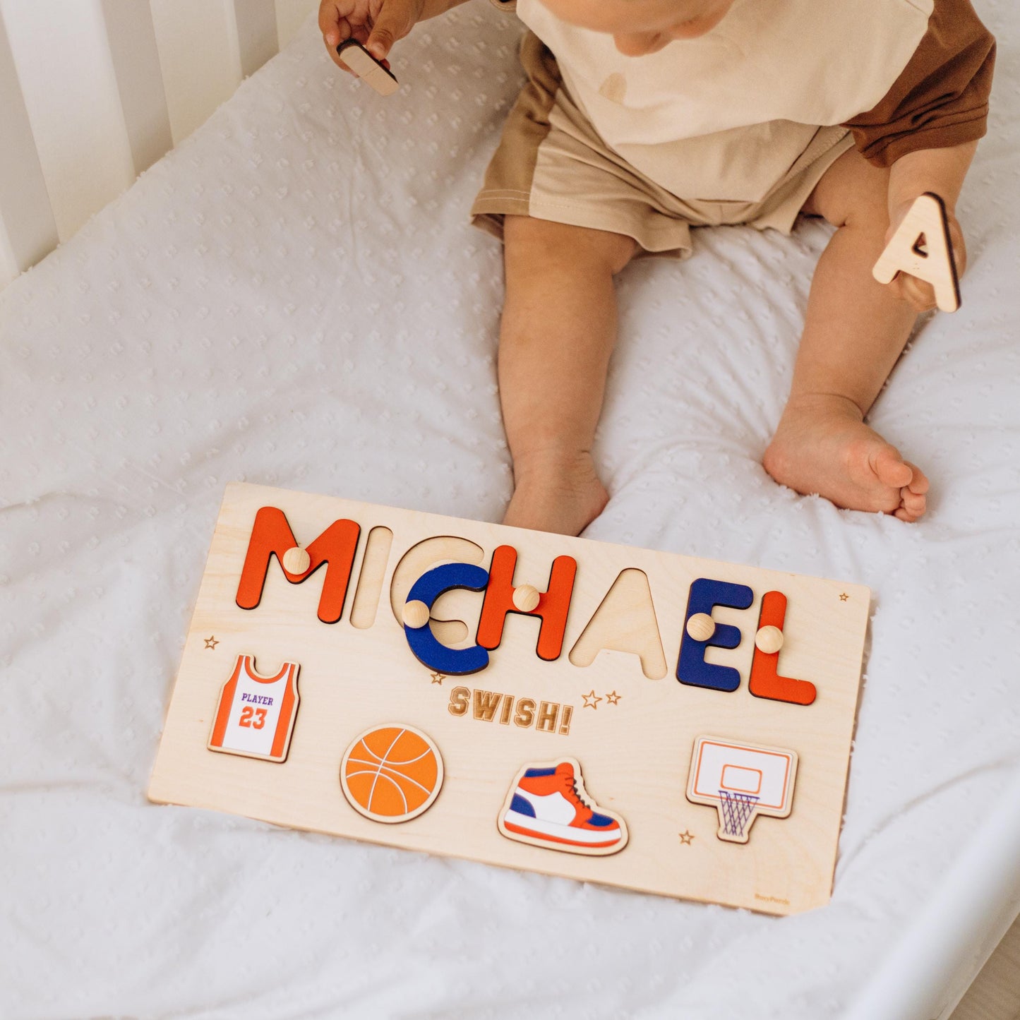 Personalized Baseball Name Puzzle, Wooden Sports Toy for Toddlers, First Birthday Boy Gift