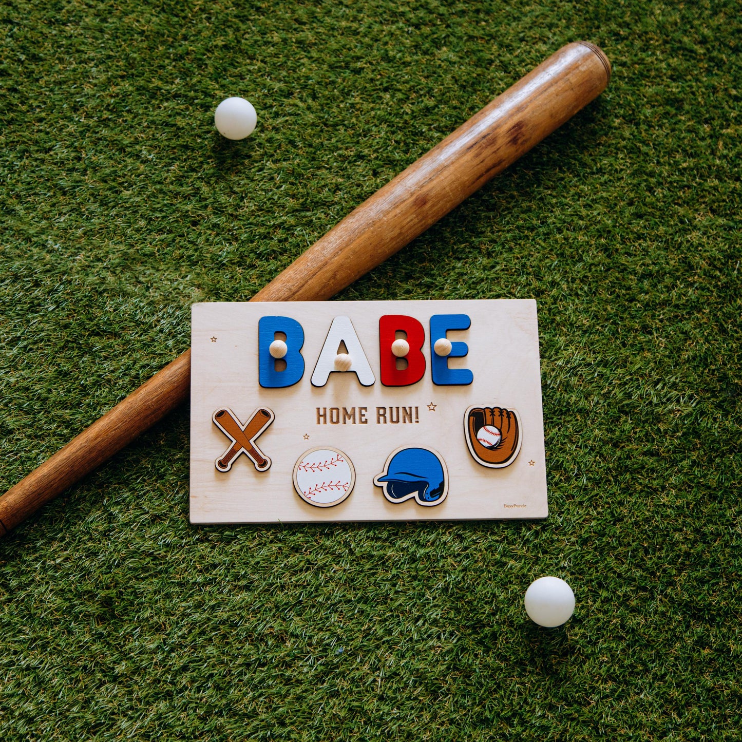 Personalized Baseball Name Puzzle, Wooden Sports Toy for Toddlers, First Birthday Boy Gift