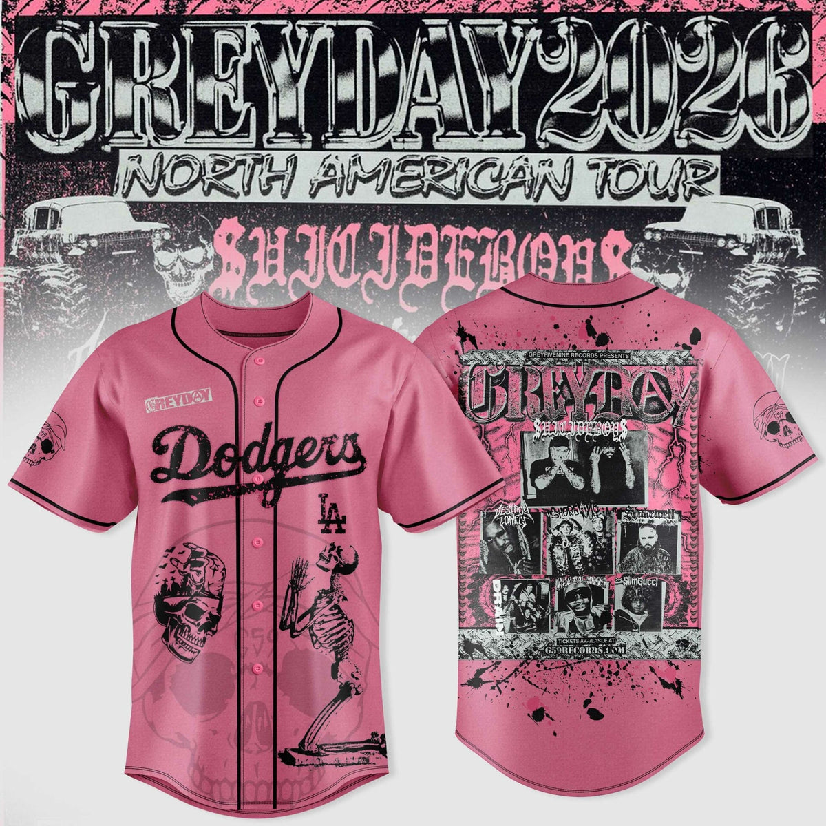 Los Angeles Dodgers x $uicideboy$ Greyday 2026 - North American Tour Jersey | IO91