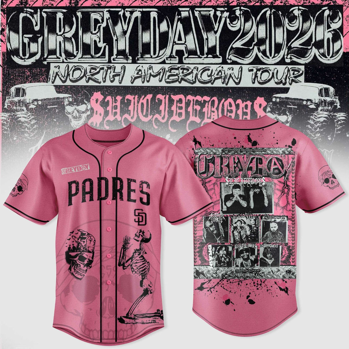 San Diego Padres x $uicideboy$ Greyday 2026 - North American Tour Jersey | CC23