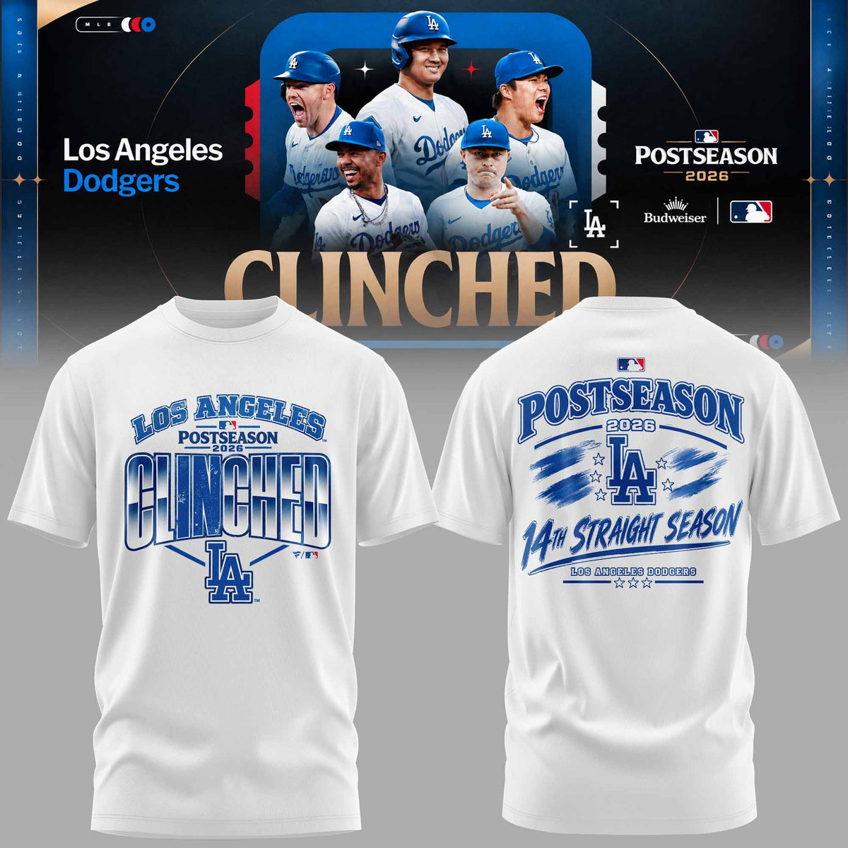 Los Angeles Dodgers 2026 Postseason Clinched 3D All-Over Print Graphic T-Shirt V3
